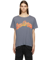 dunkelblaues bedrucktes T-Shirt mit einem Rundhalsausschnitt von Greg Lauren