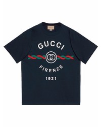 dunkelblaues bedrucktes T-Shirt mit einem Rundhalsausschnitt von Gucci