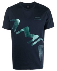 dunkelblaues bedrucktes T-Shirt mit einem Rundhalsausschnitt von Hackett