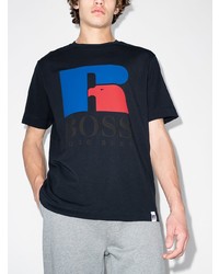 dunkelblaues bedrucktes T-Shirt mit einem Rundhalsausschnitt von BOSS