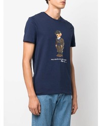 dunkelblaues bedrucktes T-Shirt mit einem Rundhalsausschnitt von Polo Ralph Lauren