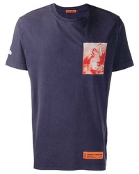 dunkelblaues bedrucktes T-Shirt mit einem Rundhalsausschnitt von Heron Preston