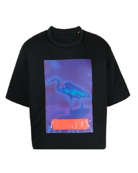 dunkelblaues bedrucktes T-Shirt mit einem Rundhalsausschnitt von Heron Preston