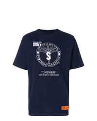 dunkelblaues bedrucktes T-Shirt mit einem Rundhalsausschnitt von Heron Preston