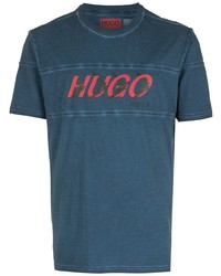 dunkelblaues bedrucktes T-Shirt mit einem Rundhalsausschnitt von Hugo