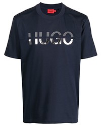 dunkelblaues bedrucktes T-Shirt mit einem Rundhalsausschnitt von Hugo