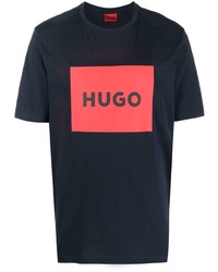 dunkelblaues bedrucktes T-Shirt mit einem Rundhalsausschnitt von Hugo