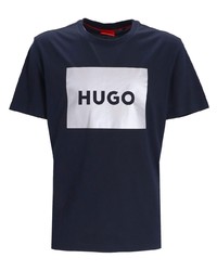 dunkelblaues bedrucktes T-Shirt mit einem Rundhalsausschnitt von Hugo