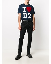 dunkelblaues bedrucktes T-Shirt mit einem Rundhalsausschnitt von DSQUARED2