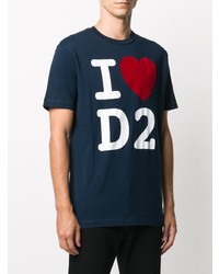 dunkelblaues bedrucktes T-Shirt mit einem Rundhalsausschnitt von DSQUARED2