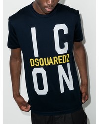 dunkelblaues bedrucktes T-Shirt mit einem Rundhalsausschnitt von DSQUARED2