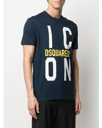 dunkelblaues bedrucktes T-Shirt mit einem Rundhalsausschnitt von DSQUARED2