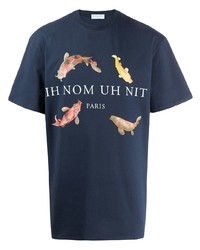 dunkelblaues bedrucktes T-Shirt mit einem Rundhalsausschnitt von Ih Nom Uh Nit