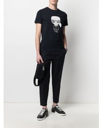 dunkelblaues bedrucktes T-Shirt mit einem Rundhalsausschnitt von Karl Lagerfeld