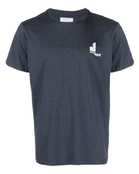 dunkelblaues bedrucktes T-Shirt mit einem Rundhalsausschnitt von Isabel Marant