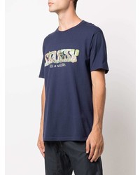 dunkelblaues bedrucktes T-Shirt mit einem Rundhalsausschnitt von Stussy