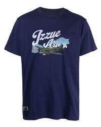 dunkelblaues bedrucktes T-Shirt mit einem Rundhalsausschnitt von Izzue