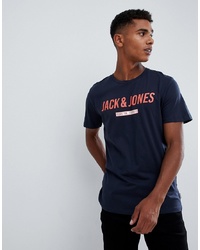 dunkelblaues bedrucktes T-Shirt mit einem Rundhalsausschnitt von Jack & Jones