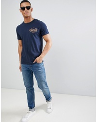 dunkelblaues bedrucktes T-Shirt mit einem Rundhalsausschnitt von Jack & Jones