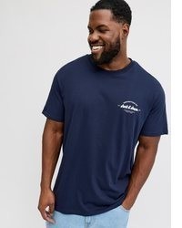 dunkelblaues bedrucktes T-Shirt mit einem Rundhalsausschnitt von Jack & Jones PlusSize