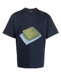 dunkelblaues bedrucktes T-Shirt mit einem Rundhalsausschnitt von Jacquemus