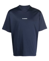dunkelblaues bedrucktes T-Shirt mit einem Rundhalsausschnitt von Jil Sander
