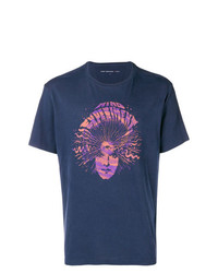 dunkelblaues bedrucktes T-Shirt mit einem Rundhalsausschnitt von John Varvatos