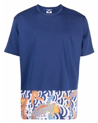 dunkelblaues bedrucktes T-Shirt mit einem Rundhalsausschnitt von Junya Watanabe MAN