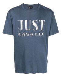 dunkelblaues bedrucktes T-Shirt mit einem Rundhalsausschnitt von Just Cavalli