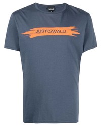 dunkelblaues bedrucktes T-Shirt mit einem Rundhalsausschnitt von Just Cavalli
