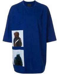 dunkelblaues bedrucktes T-Shirt mit einem Rundhalsausschnitt von Juun.J