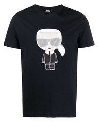 dunkelblaues bedrucktes T-Shirt mit einem Rundhalsausschnitt von Karl Lagerfeld