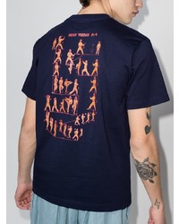 dunkelblaues bedrucktes T-Shirt mit einem Rundhalsausschnitt von Nicholas Daley