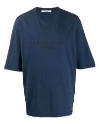 dunkelblaues bedrucktes T-Shirt mit einem Rundhalsausschnitt von Katharine Hamnett London