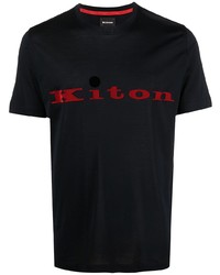 dunkelblaues bedrucktes T-Shirt mit einem Rundhalsausschnitt von Kiton