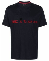 dunkelblaues bedrucktes T-Shirt mit einem Rundhalsausschnitt von Kiton