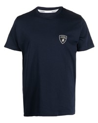 dunkelblaues bedrucktes T-Shirt mit einem Rundhalsausschnitt von Lamborghini