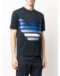 dunkelblaues bedrucktes T-Shirt mit einem Rundhalsausschnitt von Emporio Armani