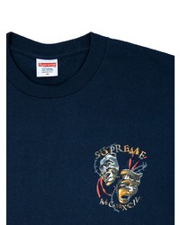 dunkelblaues bedrucktes T-Shirt mit einem Rundhalsausschnitt von Supreme