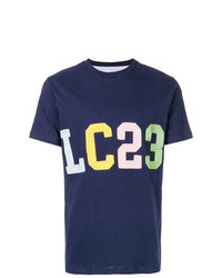 dunkelblaues bedrucktes T-Shirt mit einem Rundhalsausschnitt von Lc23