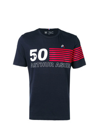 dunkelblaues bedrucktes T-Shirt mit einem Rundhalsausschnitt von Le Coq Sportif