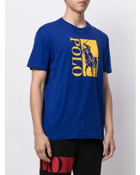 dunkelblaues bedrucktes T-Shirt mit einem Rundhalsausschnitt von Polo Ralph Lauren