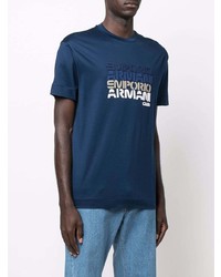 dunkelblaues bedrucktes T-Shirt mit einem Rundhalsausschnitt von Emporio Armani