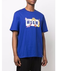 dunkelblaues bedrucktes T-Shirt mit einem Rundhalsausschnitt von MSGM