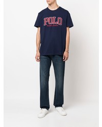 dunkelblaues bedrucktes T-Shirt mit einem Rundhalsausschnitt von Polo Ralph Lauren