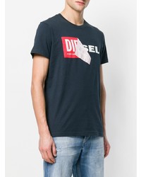 dunkelblaues bedrucktes T-Shirt mit einem Rundhalsausschnitt von Diesel