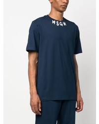 dunkelblaues bedrucktes T-Shirt mit einem Rundhalsausschnitt von MSGM