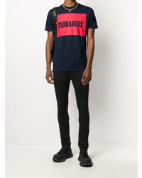 dunkelblaues bedrucktes T-Shirt mit einem Rundhalsausschnitt von DSQUARED2