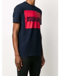 dunkelblaues bedrucktes T-Shirt mit einem Rundhalsausschnitt von DSQUARED2