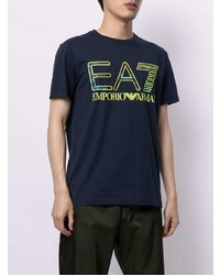 dunkelblaues bedrucktes T-Shirt mit einem Rundhalsausschnitt von Ea7 Emporio Armani